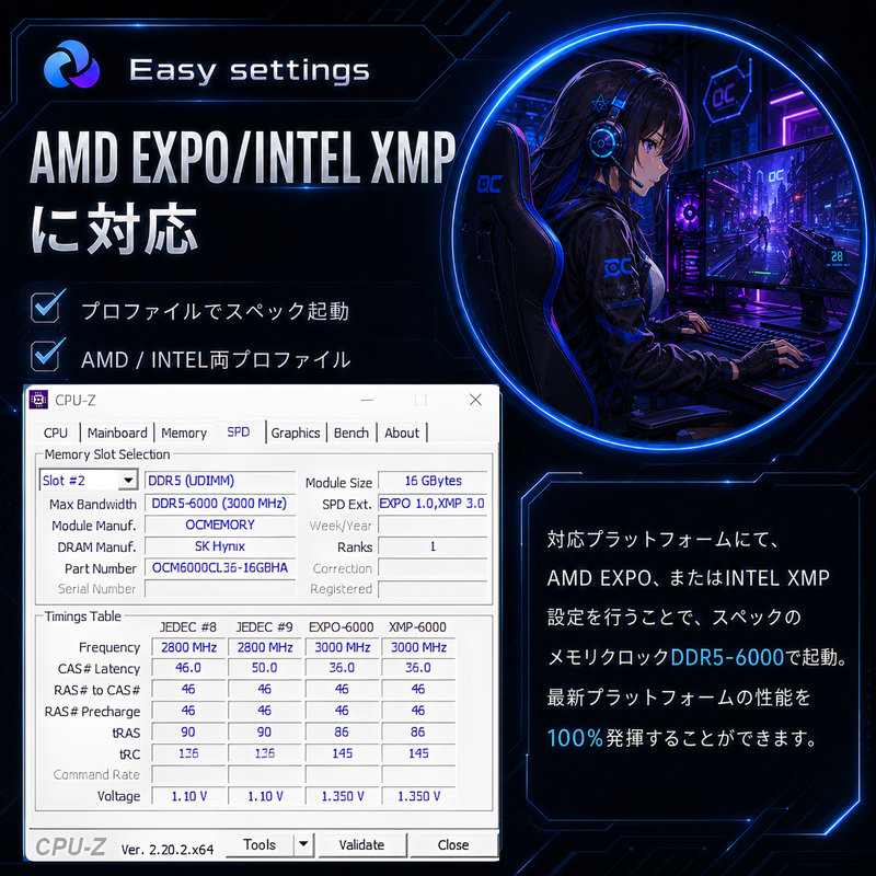 OCMEMORY OCM6000CL36D-32GBHA (DDR5-6000 CL36 16GB×2) 4580211918746