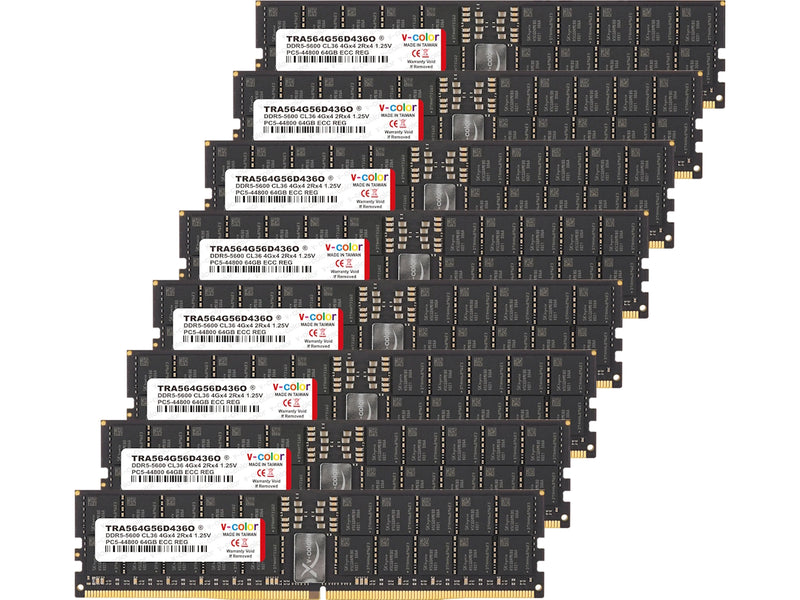 V-Color OC R-DIMM WRX90 Workstation Memory (ECC RDIMM DDR5-5600 64GB×8)